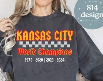 Kansas City World Champions LVIII Vegas 2024 Checkered Print PNG, KC Football Retro Rocker svg, Red Kingdom Concert Style, sublimation, dtf
