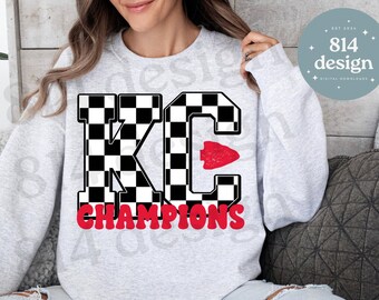 KC Champions Checker Print Arrowhead PNG, LVIII Vegas 2024, Kansas City Football World Championship, Kelce jpg, Red Kingdom, sublimation dtf