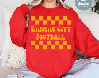 Kansas City Football Checkered PNG, Kelce jpg, KC Retro SVG, Red Kingdom Game Day Gear at Arrowhead Stadium, For vinyl, sublimation, dtf