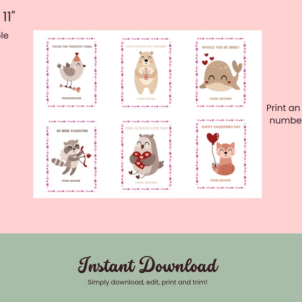 Whimsical Wonders, Cute Valentine Card Printables, Customized Valentine Cards For Kids, Valentine's Gift Tags for Kids, Classroom Valentines