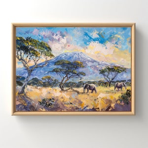 Arte para impressão do Monte Kilimanjaro | Impressão de arte de viagens | Download Digital | Impressões artísticas de marcos icônicos | Pintura estilo vintage