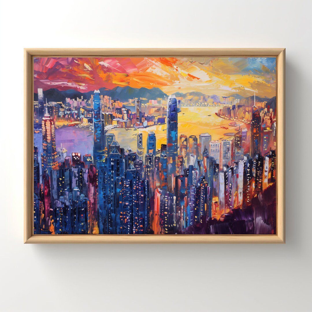 HONG KONG NIGHT GICLEE CANVAS ART PRINT POSTER