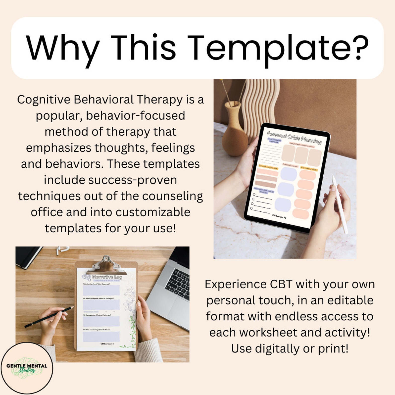CBT Mental Health Therapy Worksheet Canva Template Includes Editable ...