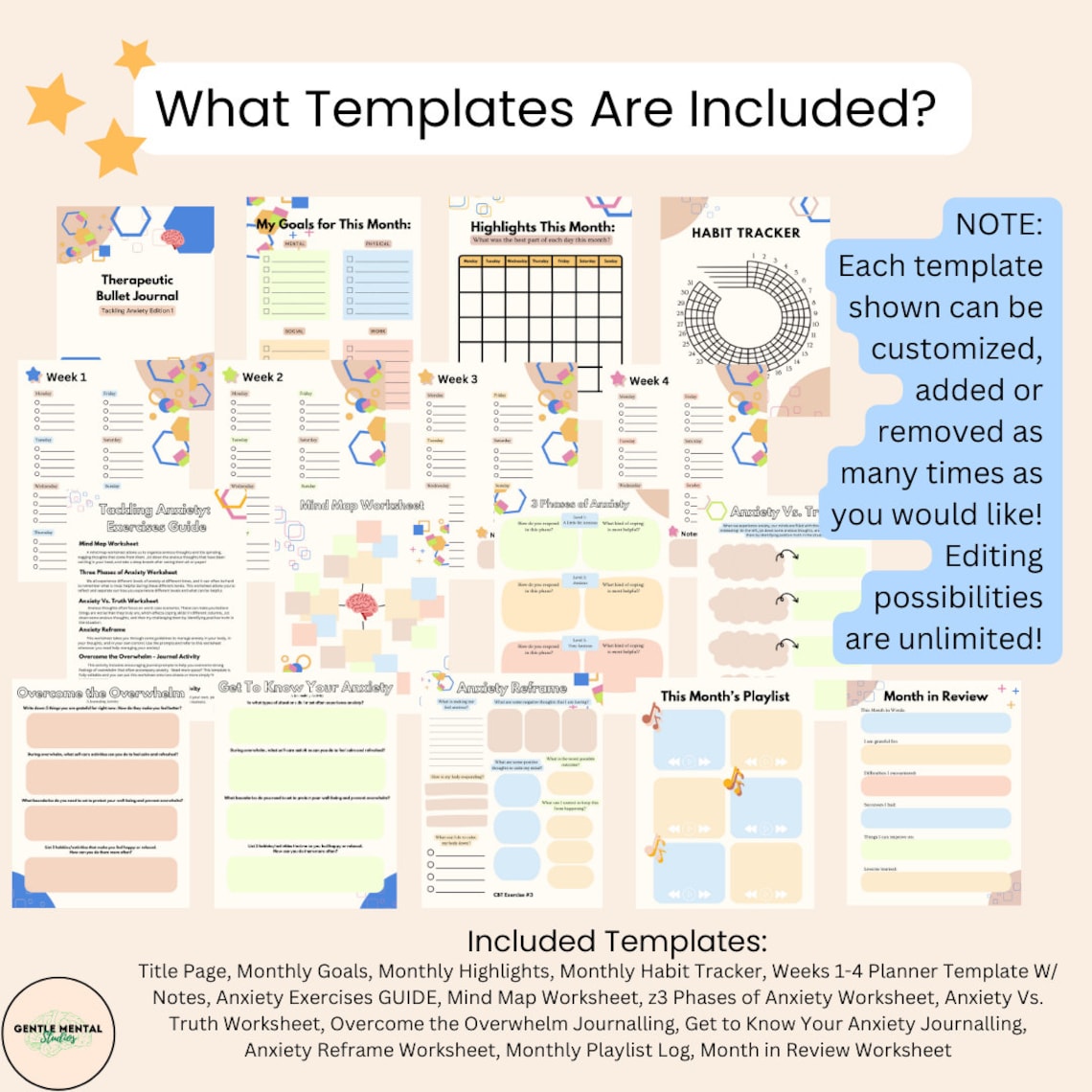 Therapeutic Anxiety Journal Canva Template / Mental Health Worksheets ...