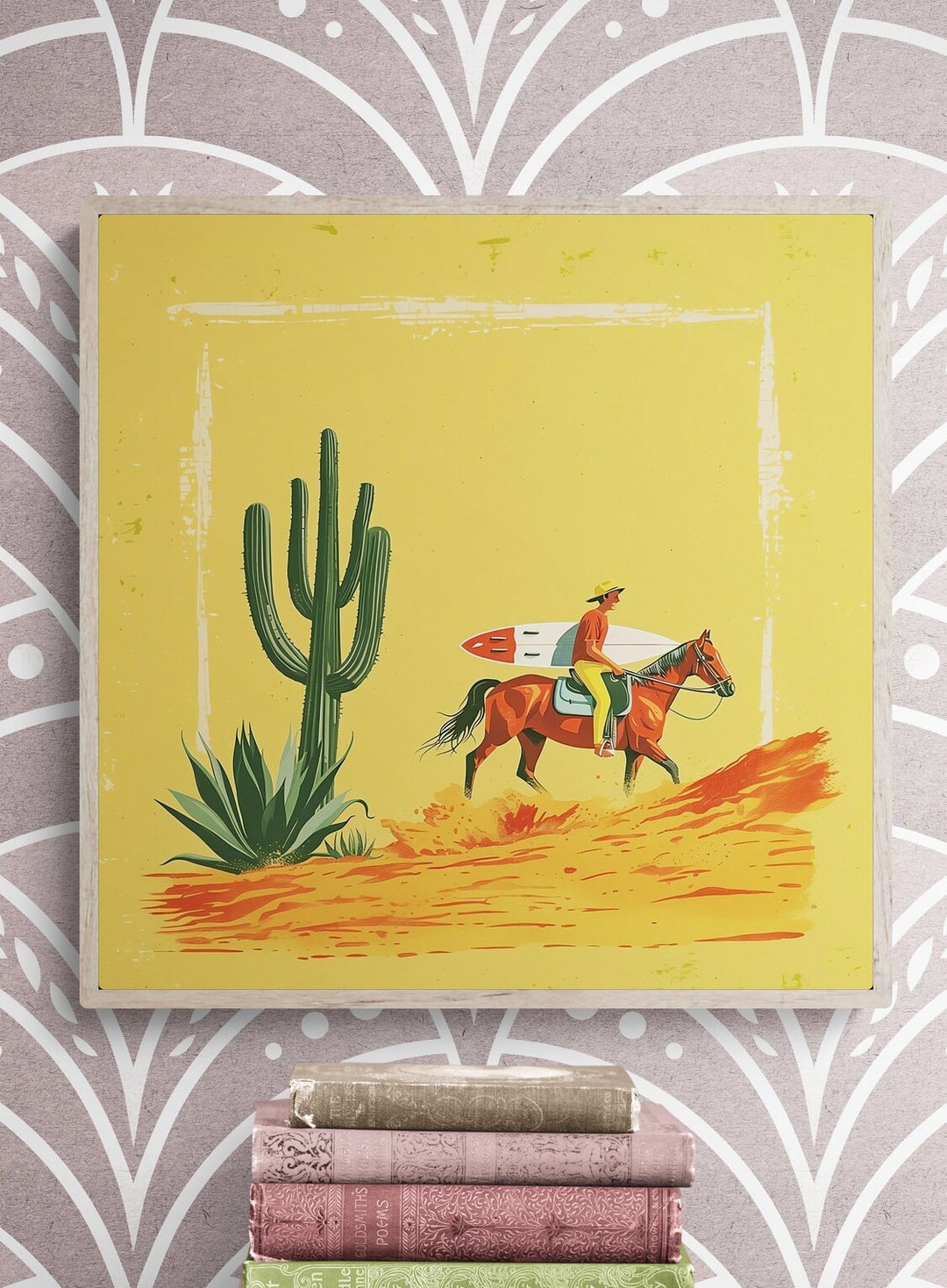 Surf Cowboy Riding a Horse Art Print Illustration - Horse Beach Walk ...