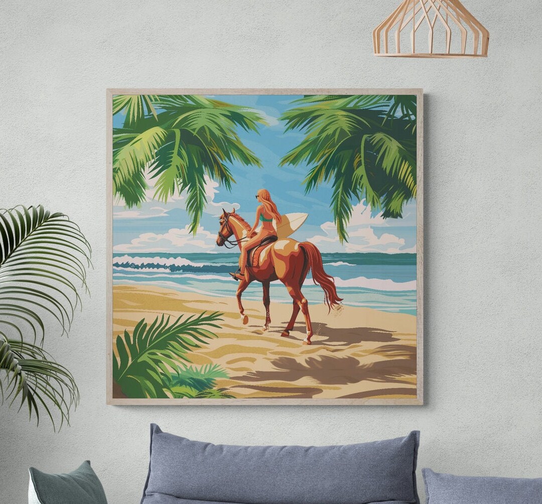 Surf Cowgirl Riding A Horse on the Beach at Sunset Surfer Girl ...