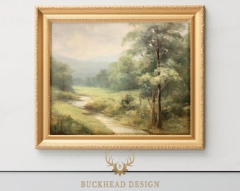 Tree by the River Landscape Oil Painting | Vintage Rustic Country Decor | Digital Download | PRINTABLE