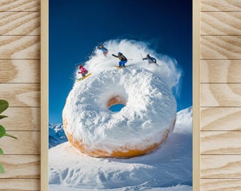 Funky Apres Ski Wall Art Mini Skiers On Donut Poster Ski Cabin Decor, Ski poster for cabin Wall Art Maximum Home Decor Ski print ski poster