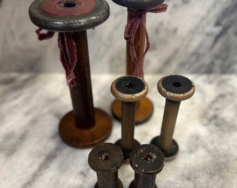 Antique Wooden Spool Lot - Set of 6
