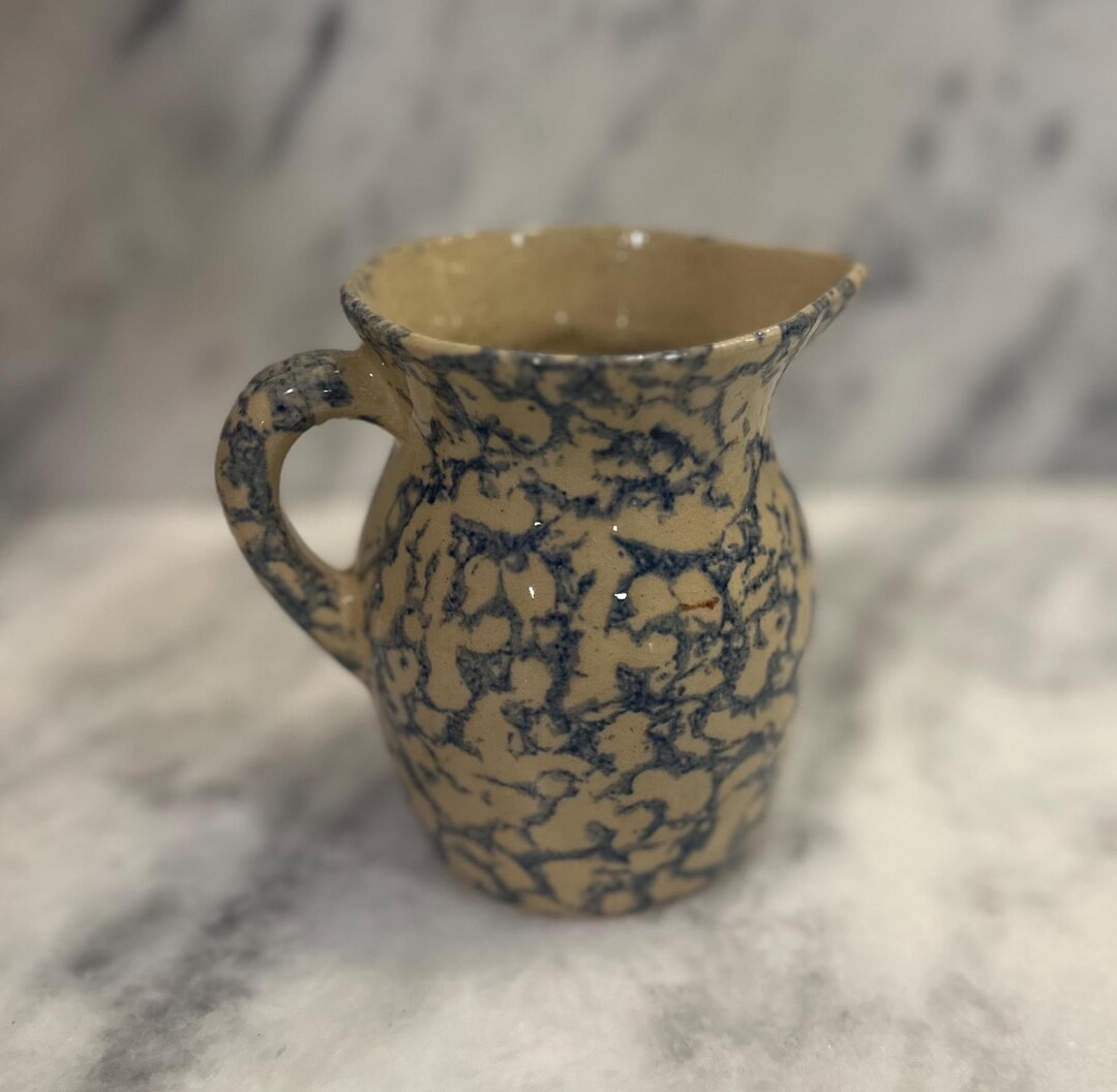 Blue Spongeware 1 Pint Pitcher - Etsy