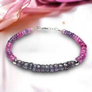 Beautiful Solid 18K White Gold Pink Sapphire and Alexandrite Bracelet , 7 2/3&quot; - 8&quot;