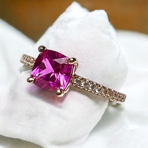 Exquisite 10K Rose Gold Pink Sapphire and Diamond Ring, Celebrate Septembers Birthstone - Custom Order