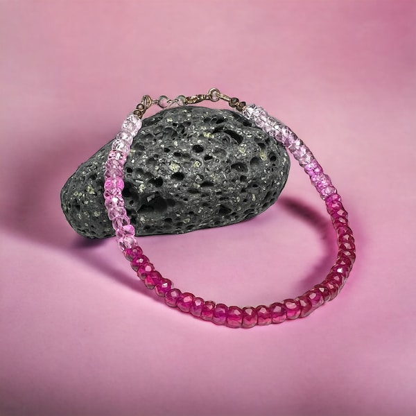 Stunning Natural Pink Ruby Bracelet in Solid 14K Rose Gold 585 , 40th Anniversary , July Birthstone