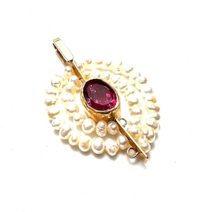 Spectacular Natural Pearl and Rubellite Pink Tourmaline Pendant Handcrafted in Solid 14k Yellow Gold