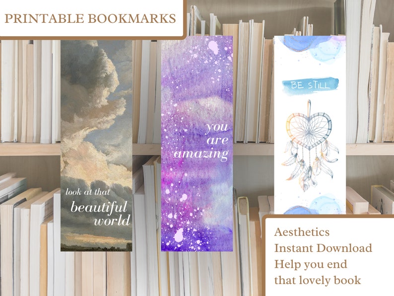 Printable Aesthetics Bookmarks, Digital Bookmark, Beautiful Bookmark Etsy