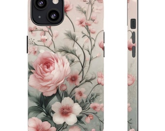 Floral Phone Case iPhone 15  14  13 12 11 Pro Plus Pro Max Pink Flowers Phone Cover. Women's Pink Protective hard case. Feminine iPhone case