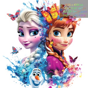 Elsa and Anna Png,Frozen 3D Splash Watercolor Png,frozen princess clip art,High Resolution -300dpi Transparent PNG images Instant Download