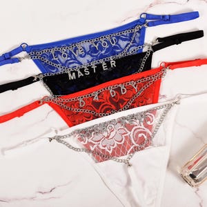 Aangepaste string met letters, slipje met kristallen naam, aangepaste string voor vrouw, jubileumcadeaus