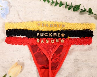 Custom Name Thong, Underwear With Name, Personalized Thong With Name, Thong With Gold Charms