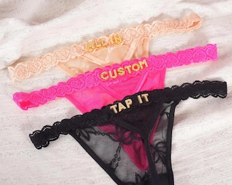Custom Name Lace Thong: Personalized Underwear With Gold Charms