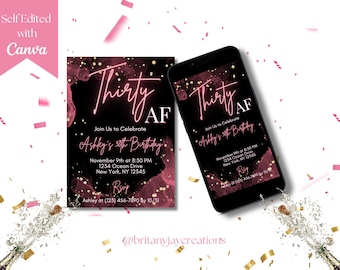 Digital Thirty AF 30th Birthday Party Invitation | Editable Template | Instant Download | Digital Download | Party Invitation