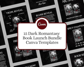 15 Canva-sjablonen voor boekpresentatiebundel Dark Romantasy | Instagram-sjablonen voor auteurs | Bookstagram-kit vierkant zwart gotisch donker romantiek