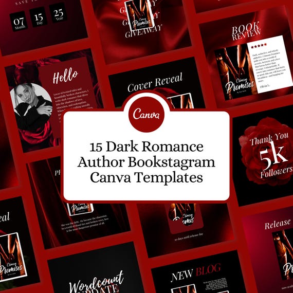 15 Dark Romance Author Bookstagram Canva Templates – Red & Black Aesthetic | Templates for Writers, Dark Romance Social Media Kit