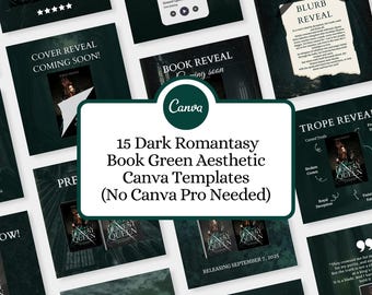15 Dark Romantasy Author Canva Templates Bundle, Fantasy Book Promotion Templates, Dark Green Aesthetic Instagram Templates for Authors