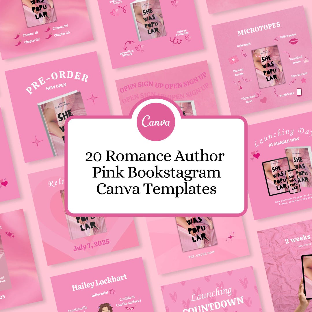 20 Romance Author Pink Instagram Canva Templates | Pink Bookstagram ...
