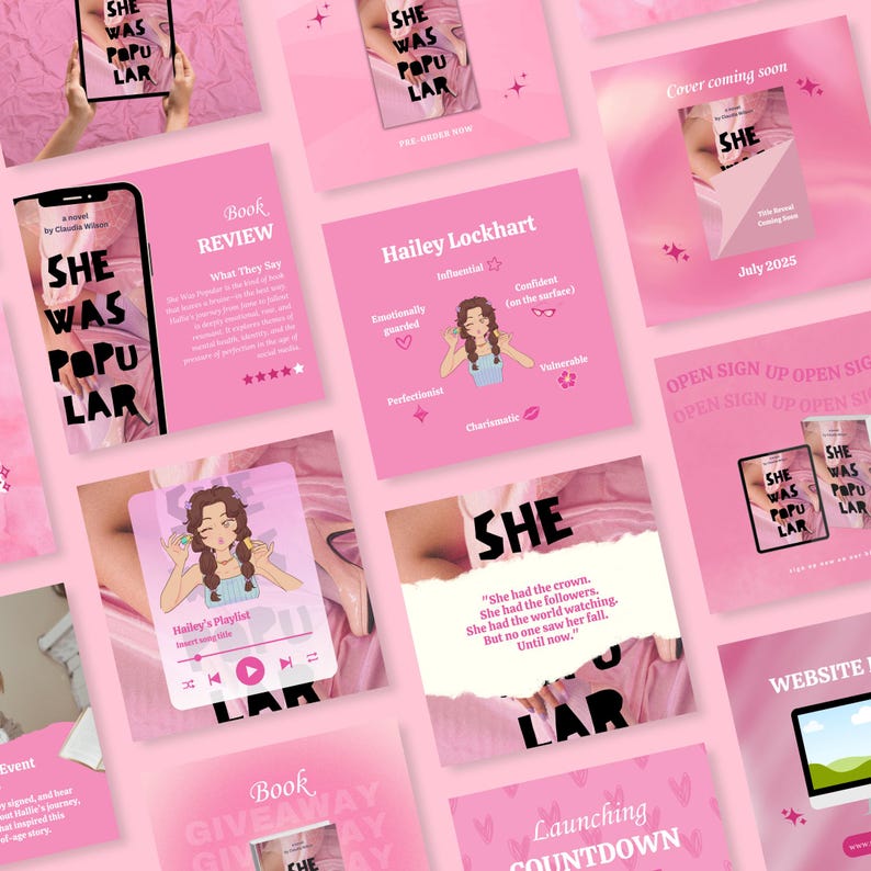 20 Romance Author Pink Instagram Canva Templates | Pink Bookstagram ...