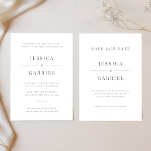 Minimalist Black and White Wedding Invitation Template Bundle (Canva Editable, Printable Invite)