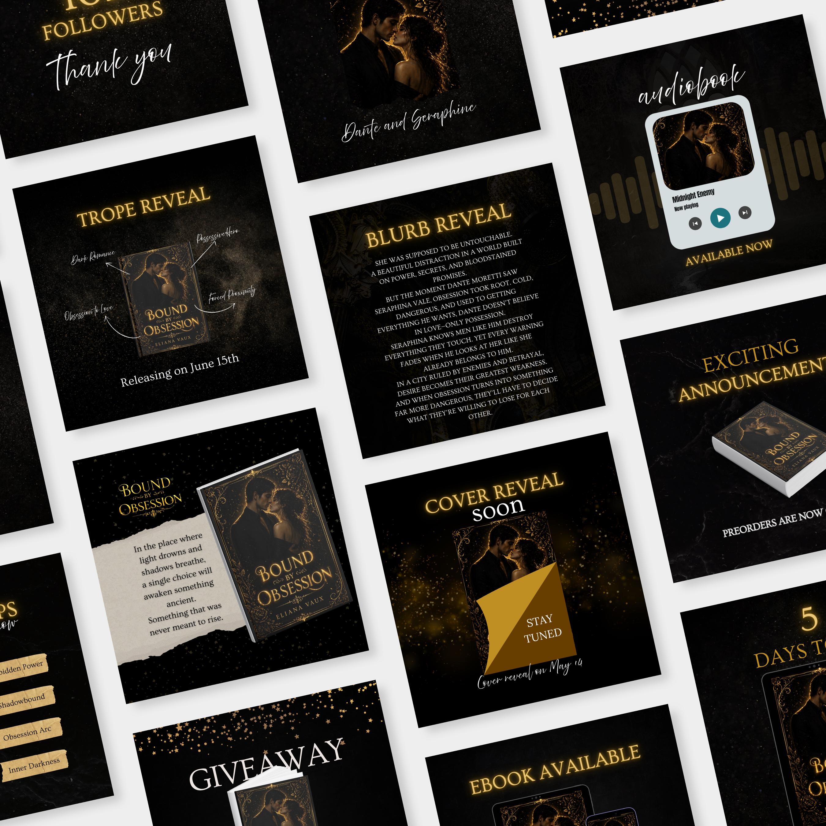 20 Dark Romance Book Launch Bundle Canva Templates | Instagram ...