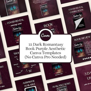 15 Dark Romantasy Autor Canva Vorlagen Bundle, Purple Fantasy Buch Promotion Vorlagen, Instagram Vorlagen für Autoren, Buchvorstellung Kit