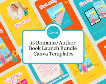 15 Romance Book Author Canva Templates | Bright Summer Aesthetic | Book Launch, Cover Reveal, Trope + Blurb Reveal
