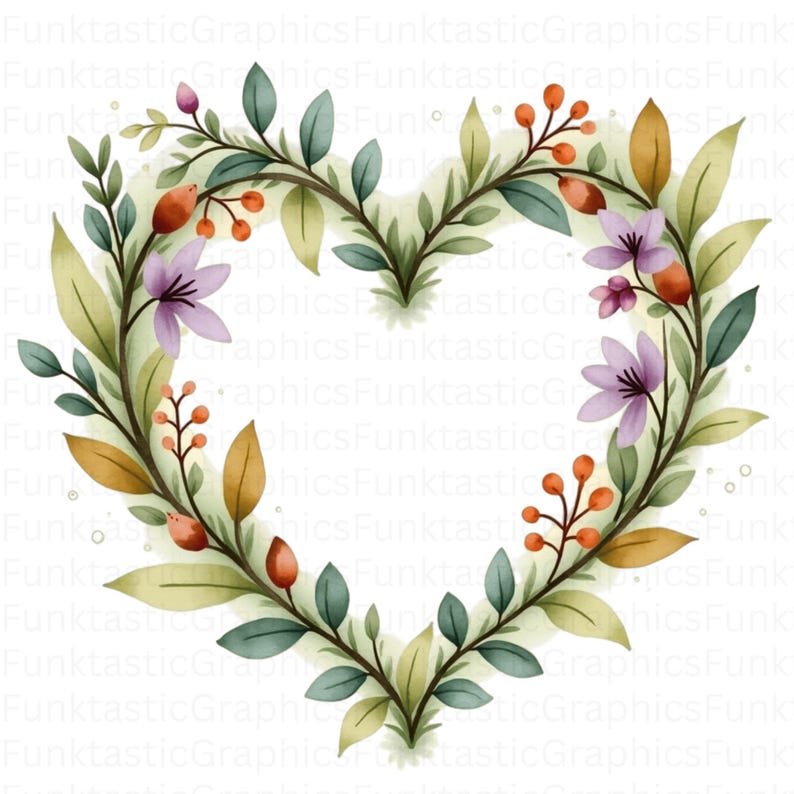 12 Floral Heart Clipart Pngs – Romantic Rose Wreaths, Vintage Botanical ...