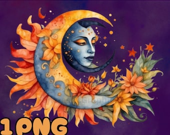Aquarel zon en maan, png PNGEgg | Celestial Art (digitale download)