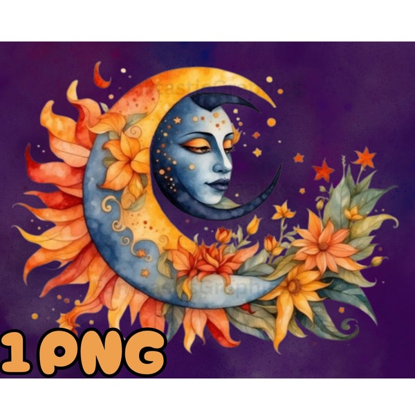 Sun and Moon Png | Watercolor Png | Sublimation Design | Png Design | Digital Download |