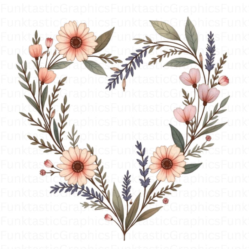 12 Floral Heart Clipart Pngs – Romantic Rose Wreaths, Vintage Botanical ...