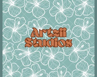 Retro Hibiscus Seamless Pattern: Printable Digital Paper (PNG File)