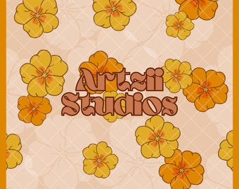 Retro Ilima Flower Seamless Pattern: Printable Digital Paper (12x12in)
