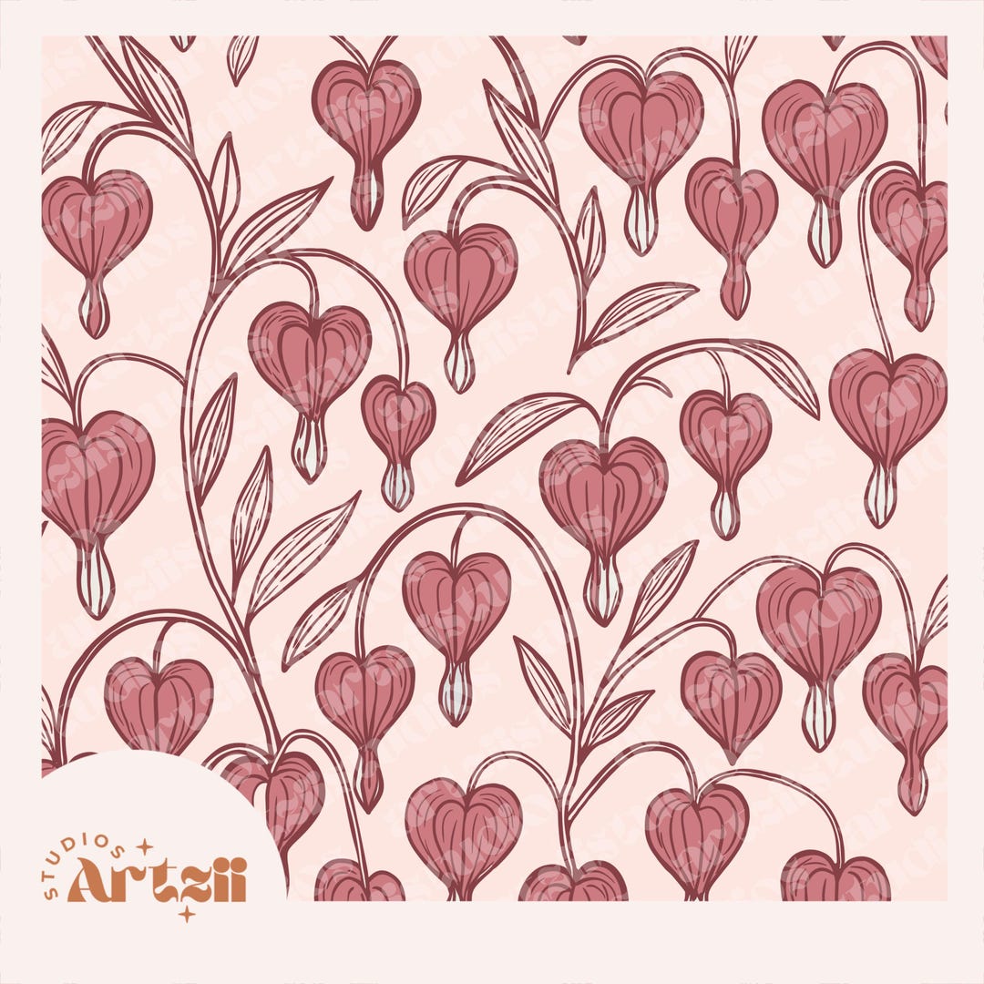 Bleeding Heart Seamless Pattern: Boho Line Art (PNG Digital Paper) - Etsy