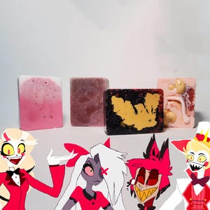 Hell&#39;s Best Hotel Soap Collection: Lucifer, Alastor, Charlie, and Vaggie Hazbin Hotel Inspired Soap Bars | Purchase Together OR Separate!