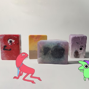 Smiling Friends Soap Collection: Allan, Pim, Charlie, and Glep Inspired Hand Soap Bar