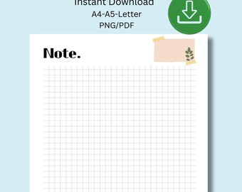 note Grid Normal paper Printable: A4/A5/Letter Writing Paper (Instant Download PDF)