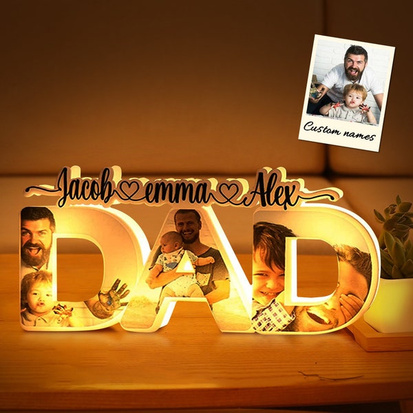 Personalized Father's Day Night Lamp  Family Photo Dad with Names,Gift for dad, Birthday gift, Photo Collage, kids names, unique gift idea