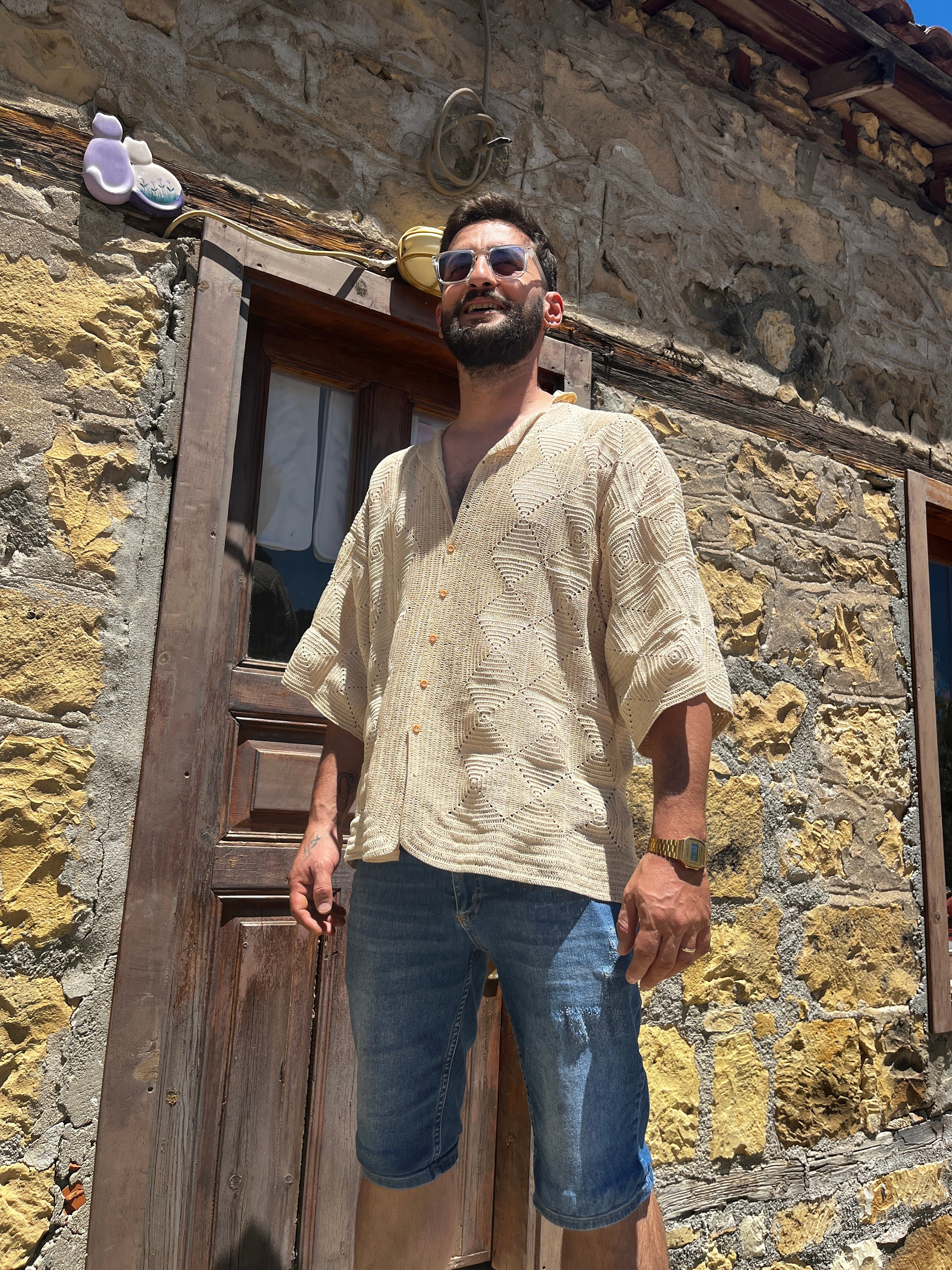 Crochet Shirt For Men, Handmade Crochet Oversize Shirt
