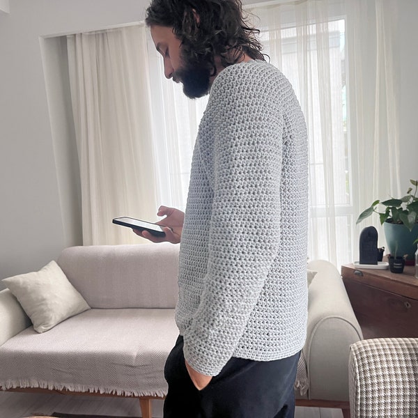 Crochet Sweater PDF English -  Easy Crochet, PDF Pattern For Men , Men's Crochet Raglan Sweater Pattern