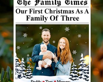 Personalised First Christmas As A Family Of Three Ornament, Custom Photo New Parent Christmas Ornament Gift, Baby's First Christmas Keepsake