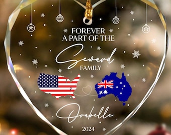 Personalized Long Distance Ornament, Custom Two Country Ornament, Moving Away Gift