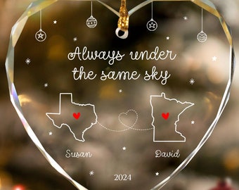Personalized Long Distance Christmas Ornament, Two Countries Map, Always Under The Same Sky